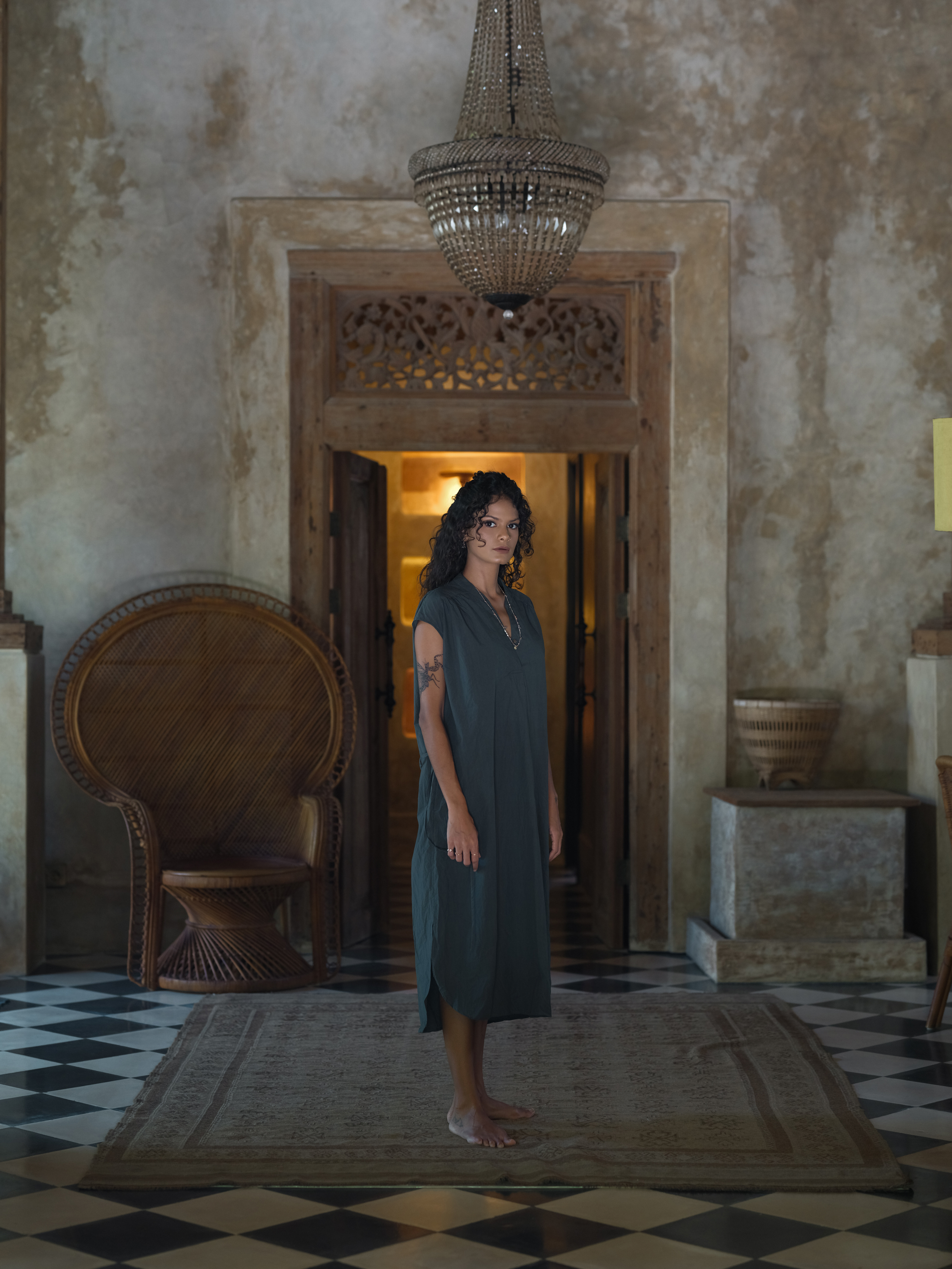 Jai  松柏绿匹马棉锡耶纳连衣裙