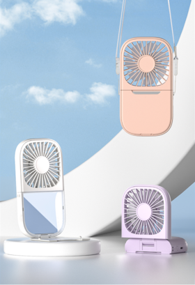 ✨【积米折叠桌面小风扇挂脖镜子风扇】 ✅三档调节，可柔可强劲，💰三档风力调节，满足日常需求 ✅密集网格🤩，均匀且密集的切割气流，旋风结构设计，创造强劲柔和的风
