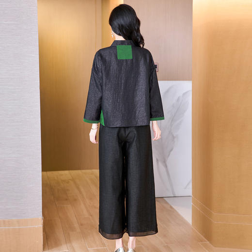 KQ-221969+221973新中式国风女装纯色龟裂纹龟纹香云纱双面穿真丝外套上衣两件套装 商品图2