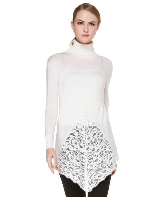 JOAN&DAVID   米白色潮流拼接长款长袖针织衫 商品图0