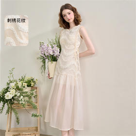 西遇拼接纱裙连衣裙女夏季新款设计感收腰法式a字白色长裙SS150332/SS150333