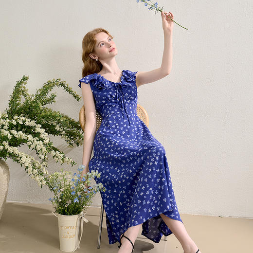 【限时秒杀】法式浪漫复古荷叶边V领碎花裙女春夏小飞袖收腰连衣裙V0950347 商品图2
