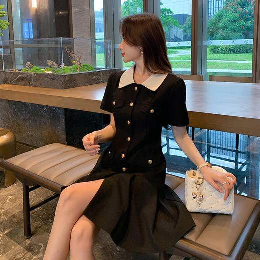 奢姿大码女装2025夏季法式小香风百褶下摆连衣裙胖妹妹POLO领裙子9952853282 商品图2