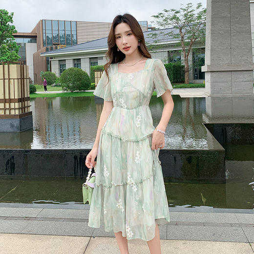 奢姿大码女装2025夏季减龄小花木耳边连衣裙胖妹妹方领时尚裙子9952869339【1】 商品图4