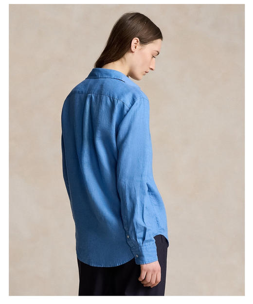 宽松版亚麻衬衫 清爽利落高级中性风 极简H型版型 小落肩袖设计 超细全亚麻面料 后片工字褶裥方便活动 弧形下摆前短后长好搭配 商品图1