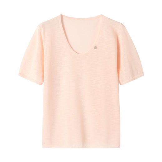 CC-SD7064    V领冰丝短袖t恤女夏季2025新款洋气内搭打底衫减龄薄款针织衫 商品图4