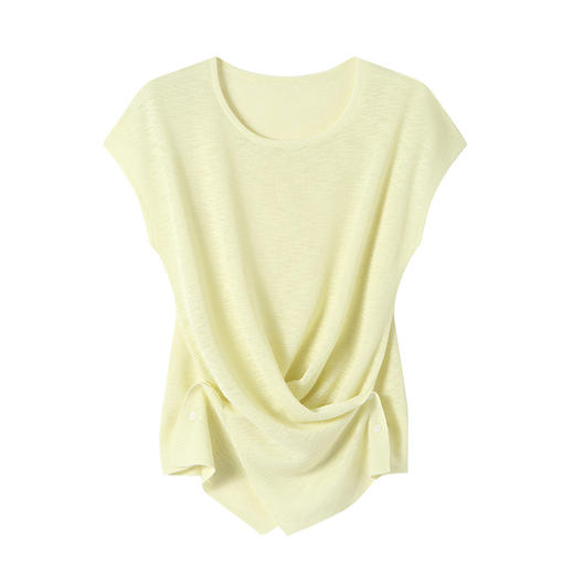 CC-SD7062冰丝短袖t恤女夏季2025新款修身交叉薄款针织衫别致上衣收腰小衫 商品图4