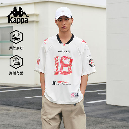 Kappa卡帕背靠背新款夏季运动短袖情侣美式复古t恤透气球服上衣男KPCJBTD10 商品图0
