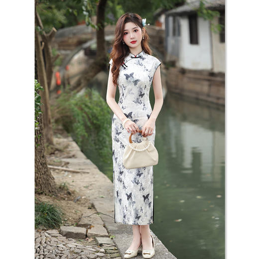 GX素雅时尚金钻绒长款无袖旗袍2025春夏新款年轻少女日常可穿旗袍裙 商品图2