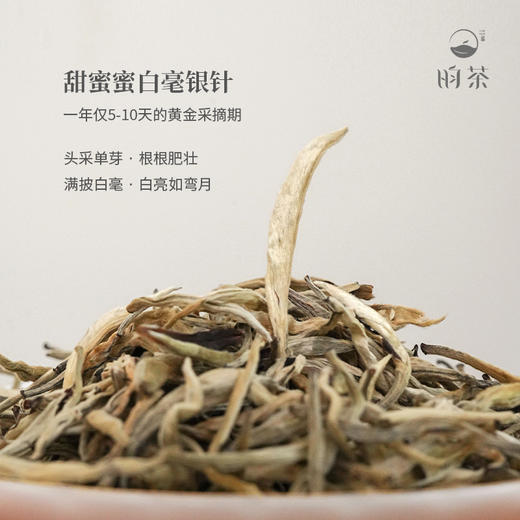 【昀茶·白茶系列】限定包装 · 甜蜜蜜 · 2021年云南勐海白毫银针 · 明前头采单芽 · 根根肥壮 · 满披白毫 · 4年陈茶 · 茶汤醇厚甘甜 （120g&400g/景德镇汝黄瓷收藏装） 商品图2