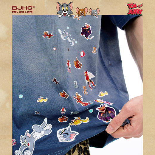 【俞更寅同款】猫和老鼠联名  BJHG不计后果渐变短袖t恤男夏季复古做旧半袖女 商品图2