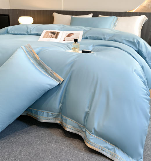 悠梦嘉居莱赛尔天丝刺绣四件套，本品选用100%莱赛尔纤维，冰凉舒滑夏季宠儿 1.5/1.8床通用 YJ-14599 商品图1