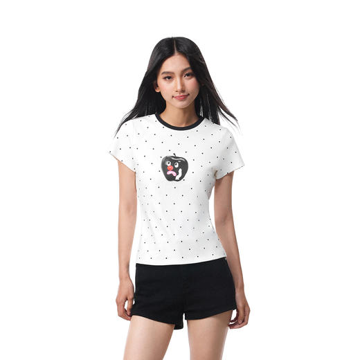 FDR官方店 不高兴苹果波点修身短袖T恤女夏季撞色圆领辣妹上衣 商品图0