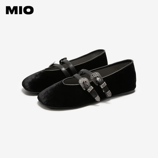 MIO米奥玛丽珍平底黑色法式复古方头一字带浅口单鞋M254452606 商品图2