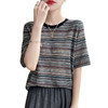 CC-XIX-179新款时尚洋气彩条短款女装夏季上衣冰丝针织短袖t恤女 商品缩略图4