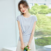 CC-SD7062冰丝短袖t恤女夏季2025新款修身交叉薄款针织衫别致上衣收腰小衫 商品缩略图0