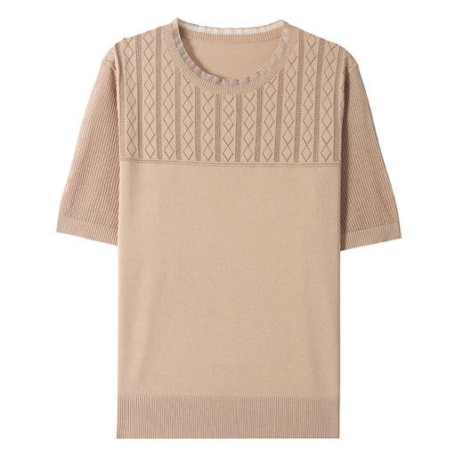 CC-MY-1209新款大码冰丝针织衫花边圆领短袖T恤气质夏装蕾丝上衣 商品图4