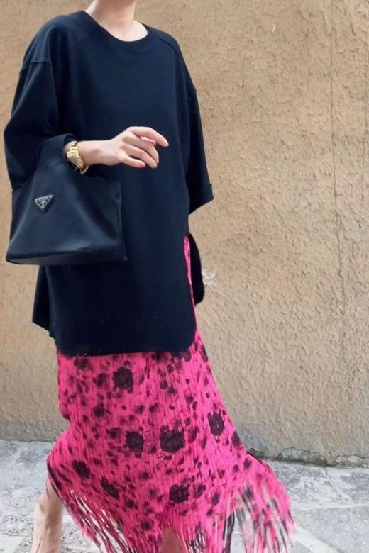 ANSUABEL 时髦款干枯玫瑰花褶皱流苏半裙 18393 商品图2