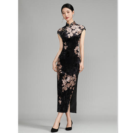 GX苏杭改良新中式丝绒连袖旗袍2025春夏新款修身显瘦旗袍 商品图3