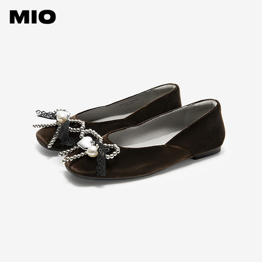 MIO米奥丝绒芭蕾鞋蝴蝶结玛丽珍平底法式浅口单鞋女M254401605 商品图2