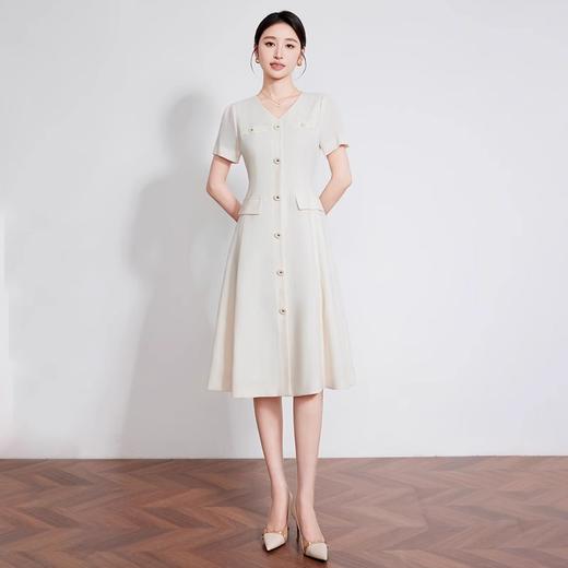 IWY/米白色夏季新款法式小香风连衣裙女高级感V领气质短袖裙子 242053Q1 商品图0