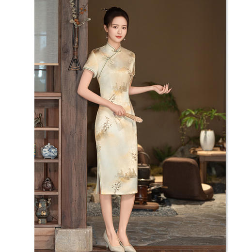 GX复古国风短袖旗袍2025春新款改良中式中长款大码小个子旗袍 商品图3