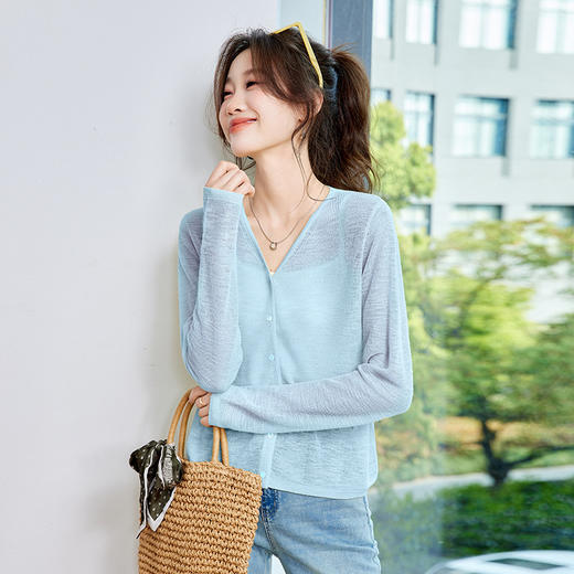 CC-SD7056冰丝防晒针织开衫女夏季2025新款休闲薄款长袖空调罩衫外搭女装 商品图3