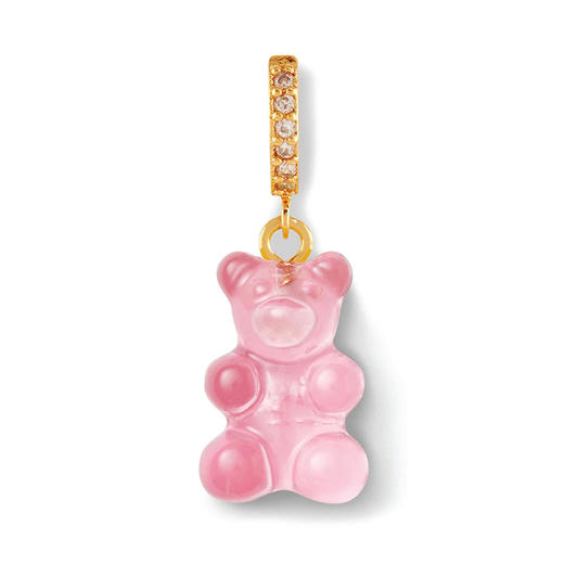 订购6周到｜CRYSTAL HAZE-Nostalgia Bear Hoop-pave-粉色小熊 单只 耳环 （金色环扣）［挪威设计师］ 商品图0