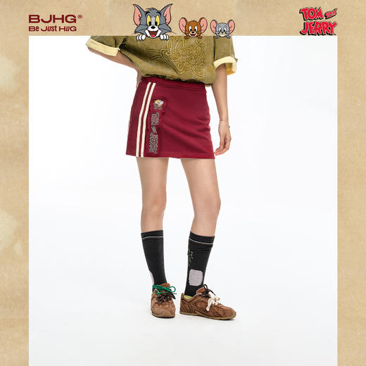 【猫和老鼠联名】BJHG不计后果复古辣妹白色短裙女织带印花半身裙 商品图2