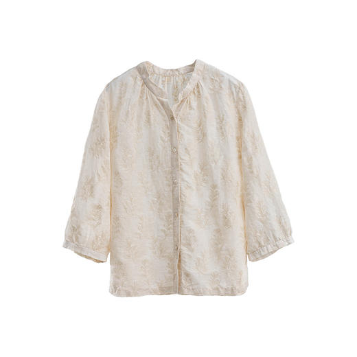 绽放旅行女装268朵/苎麻底绣花立领开襟七分袖衬衫温柔百搭开衫女 商品图4