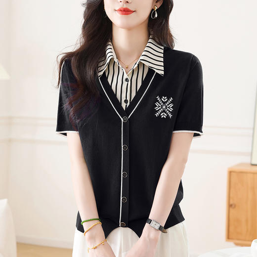 CC-66-2521假两件短袖t恤女夏季时髦洋气衬衫领拼接上衣气质轻奢小衫 商品图2