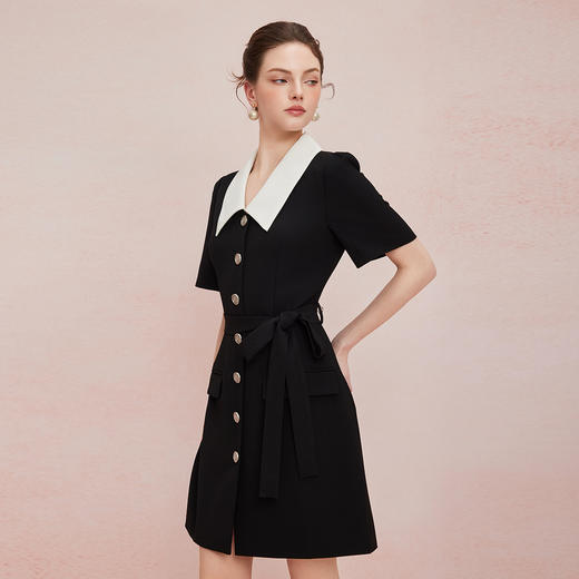 QF892斯尔丽25新款小香风系列撞色领合体修身通勤干练OL高级白领连衣裙 商品图7