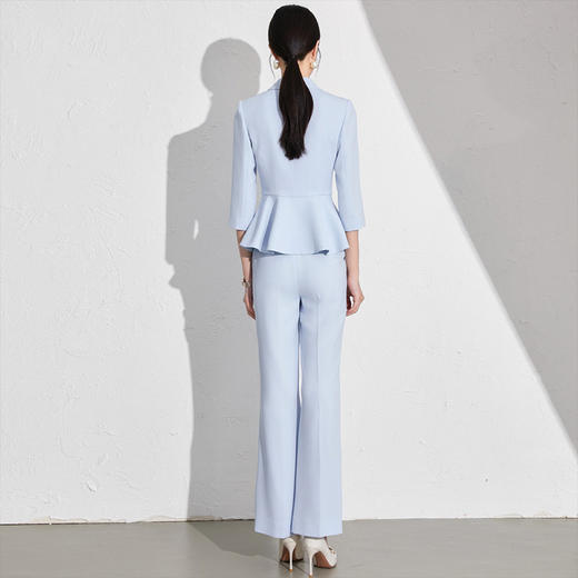 IWY/新款蓝色时尚干练职业套裤女荷叶边春秋西装阔腿裤套装1024CP06 商品图4