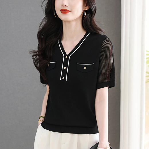 CC-MY-1216纱袖上衣女小香风冰丝宽松针织衫漂亮洋气夏装2025新款短袖t恤女 商品图1