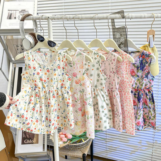 【29.9/任选2件起女童夏季薄款连衣裙】儿童泡泡棉宽松无袖背心裙宝宝碎花休闲长裙子 商品图0