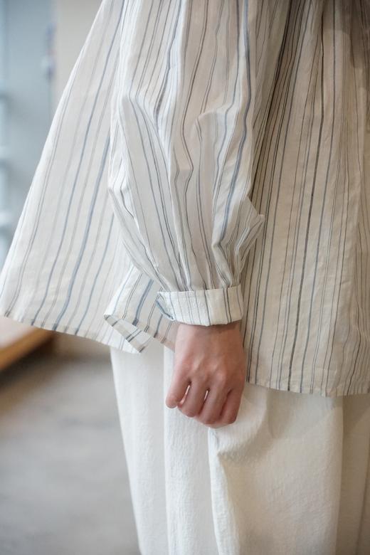 MAKU textiles｜真丝褶边领口不规则条纹长袖衬衫 商品图1