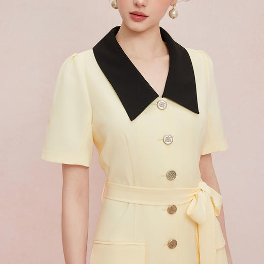 QF892斯尔丽25新款小香风系列撞色领合体修身通勤干练OL高级白领连衣裙 商品图4