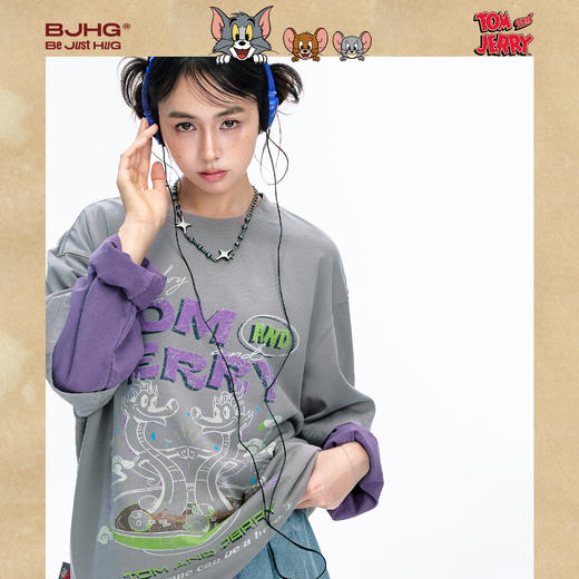 【猫和老鼠联名】 BJHG不计后果美式短袖t恤男夏复古纯棉情侣半袖 商品图1