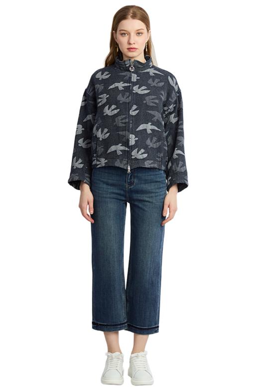 VIVIAN LIU R2453107 2025春女装立领拉链短款下摆松紧牛仔外套 商品图5