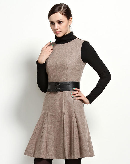 4893915742167 JOAN&DAVID 名媛气质时尚灰啡色圆领无袖连衣裙 商品图2