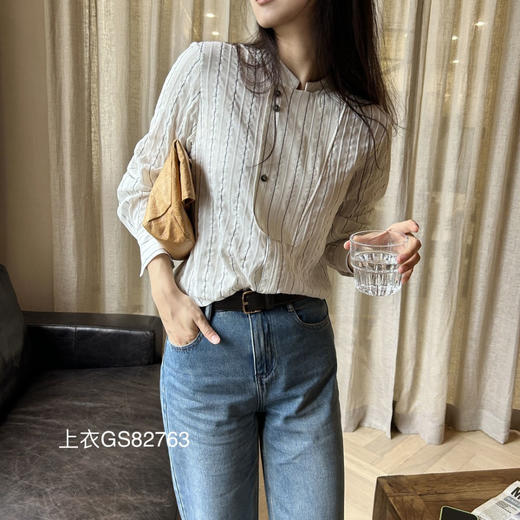 「K」洛诗琳04715设计感竖条纹衬衫2025夏季国风改良真丝上衣2763 商品图2