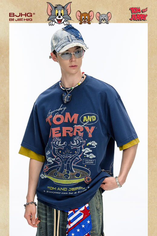 【猫和老鼠联名】 BJHG不计后果美式短袖t恤男夏复古纯棉情侣半袖 商品图5