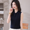 CC-101-31801纯色修身无袖针织背心女2025新款夏季薄款减龄翻领冰丝上衣T恤女 商品缩略图3