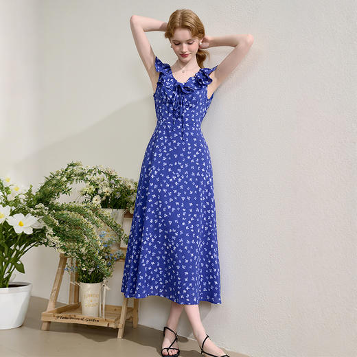 【限时秒杀】法式浪漫复古荷叶边V领碎花裙女春夏小飞袖收腰连衣裙V0950347 商品图3