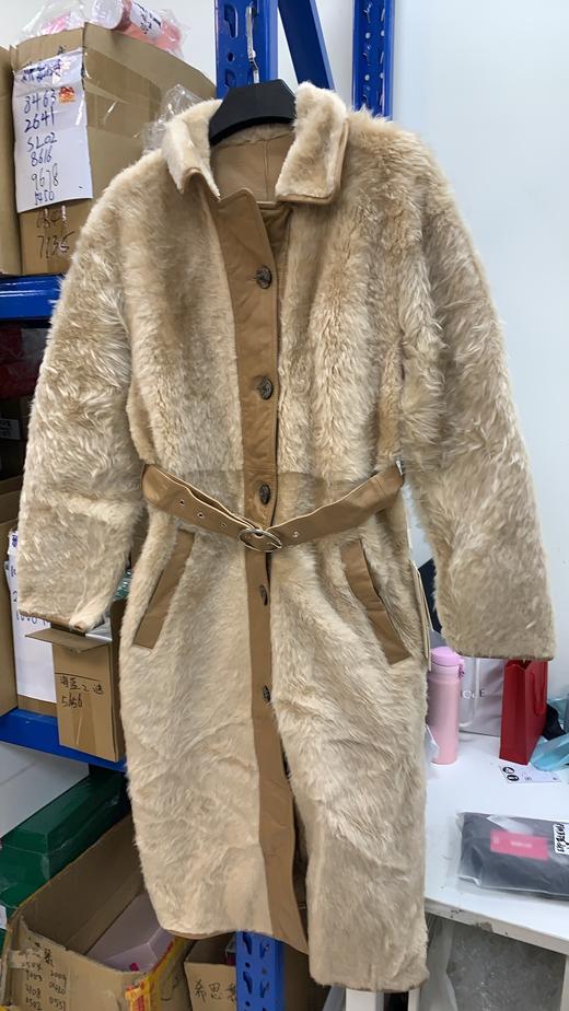 MPT015TS14  玛诗玛丽MARCYMARNY 皮毛一体大衣女长款系带修身羊剪绒皮草外套【170/92A】 商品图0