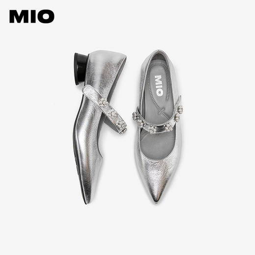 MIO米奥玛丽珍玛格丽特花扣饰蝴蝶烫金单鞋尖头凉鞋M254440440 商品图3