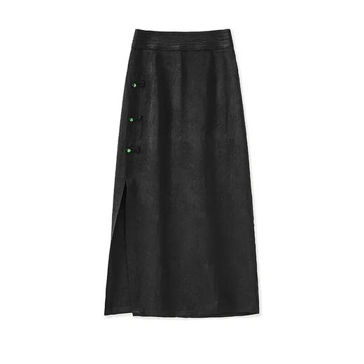 「高货wl」全新升级【铂金会员284/天猫379/差价95】(00227)洛诗琳人丝麻提花新中式半裙2025夏季优雅玉石扣国风半身裙00227 商品图4