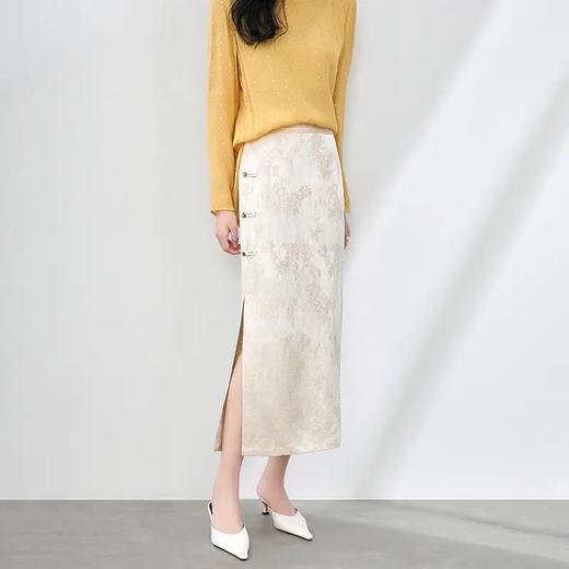 「高货wl」全新升级【铂金会员284/天猫379/差价95】(00227)洛诗琳人丝麻提花新中式半裙2025夏季优雅玉石扣国风半身裙00227 商品图1
