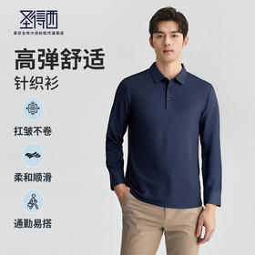 圣得西男士长袖polo衫2025新款商务通勤高弹顺滑纯色针织休闲T恤
