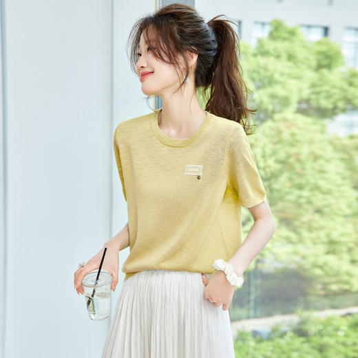 CC-SD7065冰丝短袖t恤女夏装2024新款针织衫港风上衣ins女潮时尚薄款上衣女 商品图0